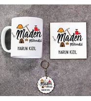 Maden Mühendisi Kupa Bardak Altlık ve Anahtarlık Hediye Seti (Model 1)