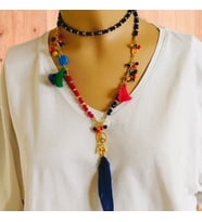 SSA Bohem Barış Kristal Süryani Nazar Taşı Kolye (SAKS MAVI)