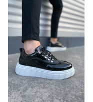 Siyah Beyaz Cloud Bağcıklı Rugan Erkek Günlük Sneaker Ayakkabı