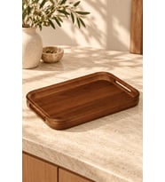 Atbyhome Akasya Ahşap Kulplu Servis Tepsisi 38x24x4 cm - Dikdörtgen Kahvaltı Ve Kahve Sunum Tepsisi