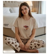 Mihra Kadın Compakt Penye Bisiklet Yaka Kısa Kol İnce Pijama Takımı 90784KAH- 1 Adet