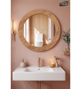 Antik Ahşap Oval Dekoratif Ayna Banyo Wc Lavabo Aynası Dresuar Boy Koridor Oda Konsol Mutfak Makyaj Aynası (30x43)
