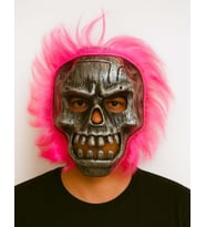 Wild Skull - Gümüş Kafatası Pembe Saçlı İskelet Maske