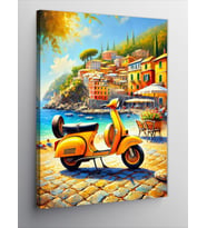 Kanvas Tablo Sarı Vespa Ve İtalya, 50 x 70