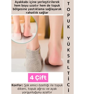 Ayakkabı İçinde Belli Olmaz Rahat Konforlu Boy Uzatıcı Esnek Silikon Ayak Topuk Yükseltici 4 Çift
