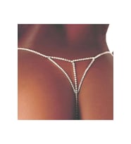 Zincir Detaylı Taşlı G-String, Zincirli Tanga (Gümüş)