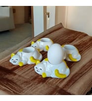 4 lü Kedili Dekor Yumurtalık Mumluk (Sarı)