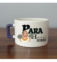 Para Harcamak İçindir Baskılı Mor Kulplu C Fincan