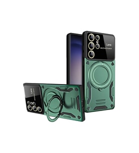 Samsung Galaxy S25 Ultra Kılıf Joy Lens Standlı Kapak - Koyu Yeşil