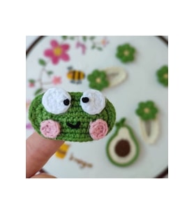 2'li Örgü Amigurumi Kurbağa Çıtçıtlı Kız Çocuk Toka Seti yeşil2 Tek Ebat