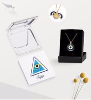 BK Gift Kişiye Özel İsimli Nazar Temalı Ayna ve Açılan Nazar Kolye Hediye Seti-4 (Beyaz)