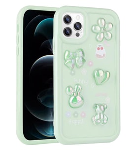 iPhone 12 Pro Max Uyumlu Kılıf Kabartma Figürlü Parlak Toys Silikon Kapak (Açık Yeşil)