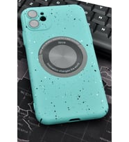 iPhone 11 Uyumlu Mint Yeşil Benekli Desenli İnce Sert Kapak Kılıf Kamera Lens Korumalı