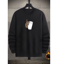 Unisex Tupac Coffee Baskılı Bisiklet Yaka Sweatshirt (Siyah)