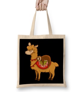 Cute & Funny Sloth Riding Llama Animal Friends Bez Çanta Uzun Saplı