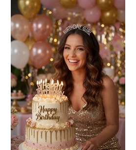 Taç Metal Taşlı Birthday Girl Altın Gold Renkli Parti Saç Aksesuarı Doğum Günü Tacı