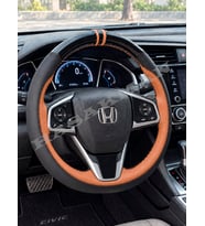 Honda Civic FC5 Dikme Direksiyon Kılıfı Parlak Siyah Taba Detaylı Taba Çift Yüzük ve Dikiş 2016-2021
