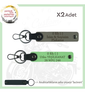 Motorcu Dostlara Hediyelik İsim Plaka, 0 - Kan Grubu Yazılı x2 Anahtarlık, Kül Gri-F Yeşil-Laci (Çok Renkli)