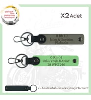 Motorcu Dostlara Hediyelik İsim Plaka, 0 - Kan Grubu Yazılı x2 Anahtarlık, Kül Gri-F Yeşil-Laci (Çok Renkli)