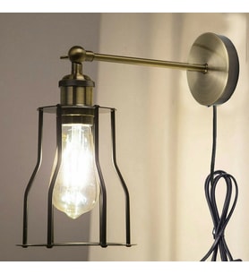 RİOLİGHT VİNTAGE2,RUSTİK2,RETRO2 ESKİTME 1XE27 DUYLU KAFES KABLOLU FİŞLİ ANAHTARLI METAL DUVAR APLİK (Siyah)