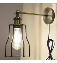 RİOLİGHT VİNTAGE2,RUSTİK2,RETRO2 ESKİTME 1XE27 DUYLU KAFES KABLOLU FİŞLİ ANAHTARLI METAL DUVAR APLİK (Siyah)