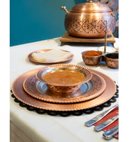 Bakır Yemek Takımı Dar Kıvrımlı Nakışlı Model Mat Renk (6 Kişilik)