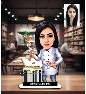 Kisiye Özel Karikatür Aşçı, Chef  Kadın Biblo