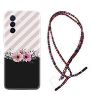 Huawei Nova Y70 Y90 Nova 9 SE  Kılıf Boyun Asklı Rasta Silikon Strip Pink Flowers 1396