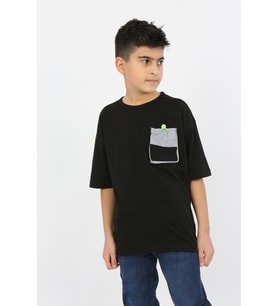 Toontoy Erkek Çocuk Göğsü Cepli Tişört (Siyah)