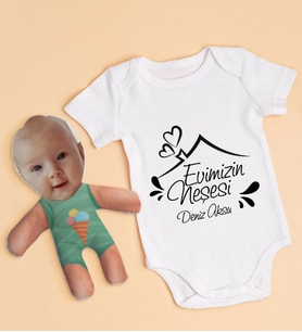 BK Kids Kişiye Özel Fotoğraflı Bebek Yastık ve Bebek Body Zıbın Hediye Seti - Model 6