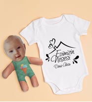 BK Kids Kişiye Özel Fotoğraflı Bebek Yastık ve Bebek Body Zıbın Hediye Seti - Model 6