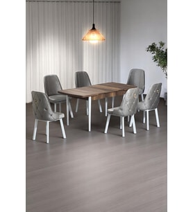 Minel Açılabilen Metal Ayak Sunta Mutfak Masası Takımı 6 Cappucino Sandalye 80 x 132