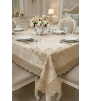 Kadife Tek Masa Örtüsü 160x220cm - Dantelli Yemek Masası Örtüsü 160x220cm Tek Masa