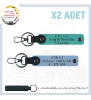 Sürücülere İsim Plaka ve 0 Rh (+) Kan Grubu Yazılı Kişiselleşmiş x2 Anahtarlık, K Turkuaz-Mavi-Laci (Çok Renkli)