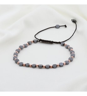 Hematit Taşlı Altıgen Rose Gold Kaplama Gümüş Makrome Erkek Bilekliği