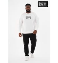 Erkek Büyük Beden California 1974 Baskılı Bisilet Yaka İnce Sweatshirt SPR26BSW956-2 (Ekru)