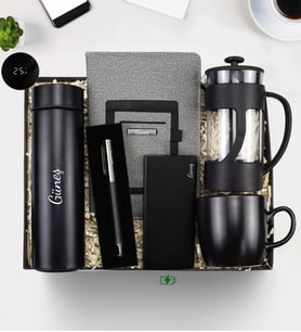 Kişiye Özel Siyah Touch Roller Kalem & Telefon Cepli Defter & Siyah Renk Powerbank & Siyah Mat Kupa & Siyah French Press & 500 ML Siyah Dereceli Termos Hediye Seti