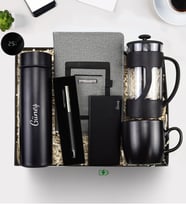 Kişiye Özel Siyah Touch Roller Kalem & Telefon Cepli Defter & Siyah Renk Powerbank & Siyah Mat Kupa & Siyah French Press & 500 ML Siyah Dereceli Termos Hediye Seti