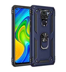 Xiaomi Redmi Note 9 Kılıf Metal Solid Yüzüklü Standlı Military Ring SRS (Lacivert)