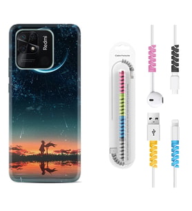 Xiaomi Poco X3 Pro M4 Pro X4 Pro C40 10C Kılıf Kablo Koruma Spiral Silikon Ay ve Kız 1720