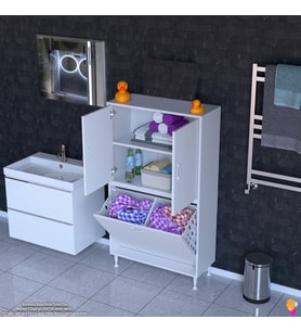 Modilayn İLKİM 75 x 138 x 32,5 cm' lik Kapak İçi Çift Raflı, İki Akıllı Çamaşır Sepetli Dolap