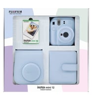 Instax mini 12 Mavi Fotoğraf Makinesi 10'lu Film Kare Albüm ve Deri Kılıf Bundle Box