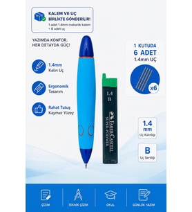 Faber-Castell Okul Versatili Mekanik Kalem, 1.4Mm Uç, Ergonomik Tasarım, Kaymaz Yüzey, 6'Lı Yedek Uç