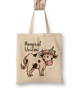 Moogical Unicow Unicorn Cow Pixel Art Bez Çanta Uzun Saplı