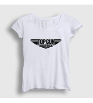 Presmono Kadın Beyaz Logo Maverick Tom Cruise Pilot Film Top Gun T-Shirt 459640tt (Beyaz)