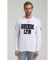 New World Polo Bisiklet Yaka Beyaz Slim Fit Sweatshirt 22FWM60120