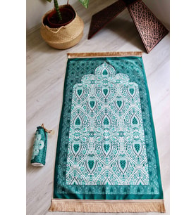 Rumi Desenli İpek Dokulu Keseli Seccade S1030 Yeşil Renk