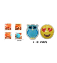 KALP EMOJİ MAVİ BAYKUŞ CEP SOBASI,EL ISITICI,2 ADET SICAK SU TORBASI PVC  9cm