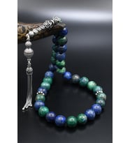 Doğal Azurite Taşlı Tesbih 925 Ayar Gümüş Püsküllü 10mm Küre Kesim 902573