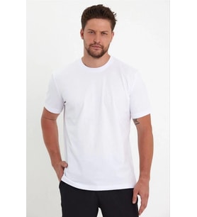 Erkek Düz Penye Tişört Bisiklet Yaka Kısa Kol Regular Fit T-Shirt - Beyaz